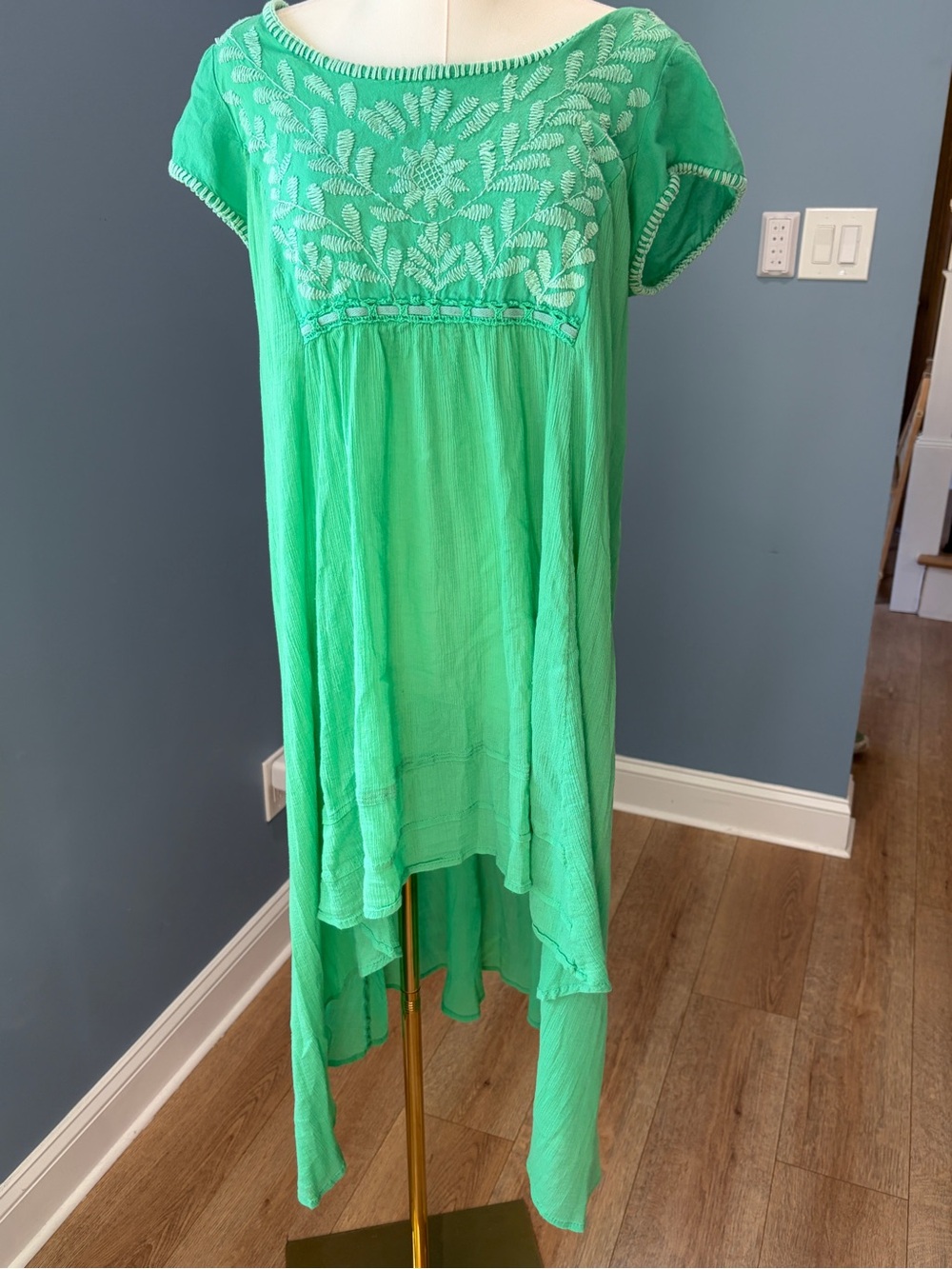 Free People Embroidered Cutout Back Maxi Dress Green Boho S